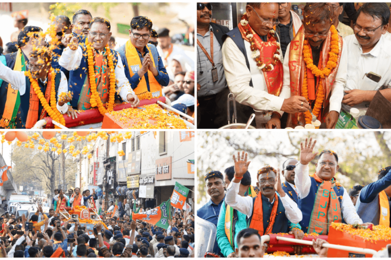 रायगढ़ में मुख्यमंत्री विष्णु देव साय का भव्य रोड शो, उमड़ा जनसैलाब, महापौर प्रत्याशी जीवर्धन चौहान की चाय की दुकान पर बनायी चाय